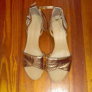 Gold strapped wedge shoe